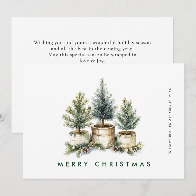 Elegant Pine Tree Christmas Company Greeting Holiday Card (Front/Back)