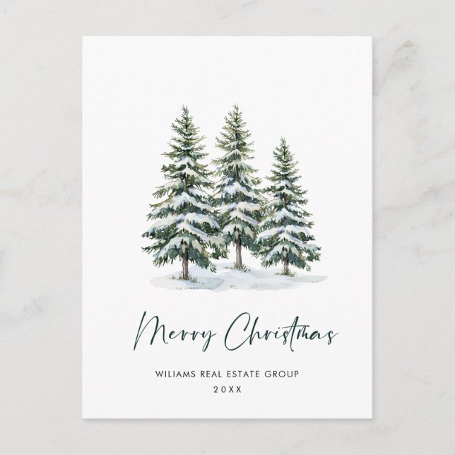 Elegant Pine Tree Christmas Company Greeting Postcard (Front)