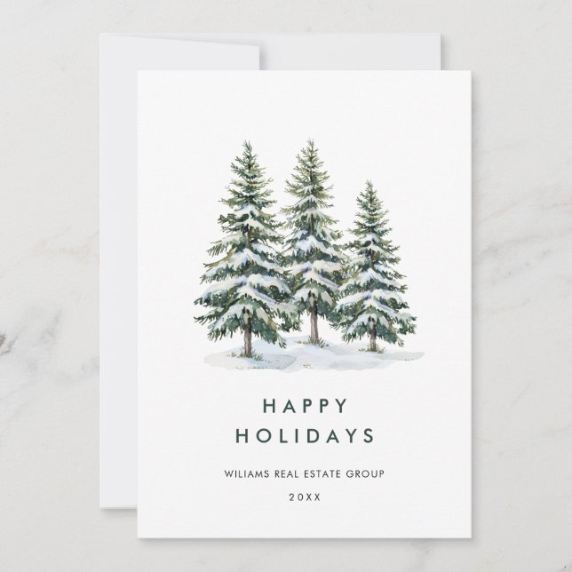 Elegant Pine Tree Christmas Corporate Greeting Holiday Card (Front)