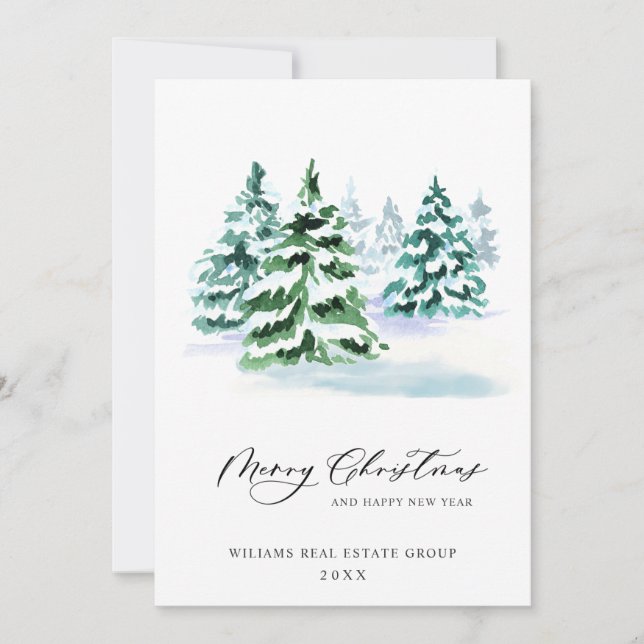Elegant Pine Tree Christmas Corporate Greeting Holiday Card (Front)