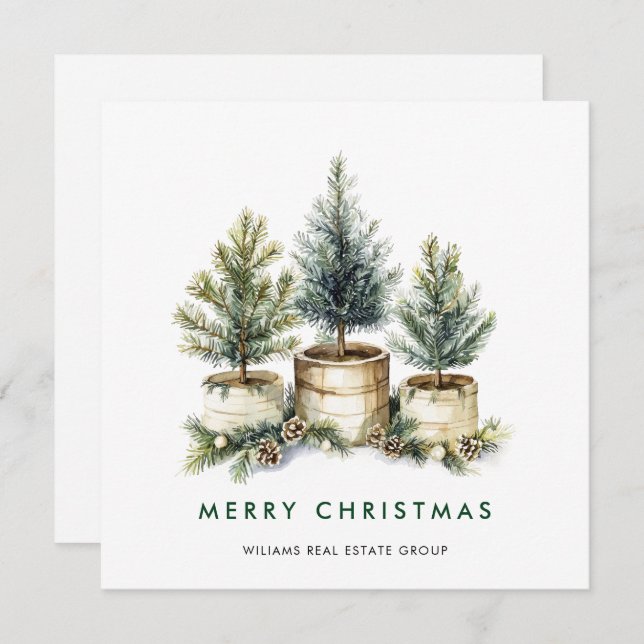 Elegant Pine Tree Christmas Corporate Greeting Holiday Card (Front/Back)