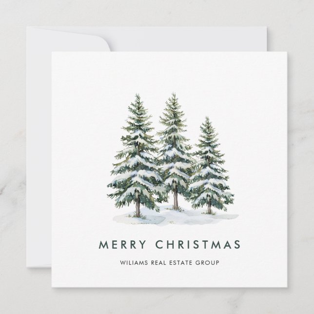 Elegant Pine Tree Christmas Corporate Greeting Holiday Card (Front)