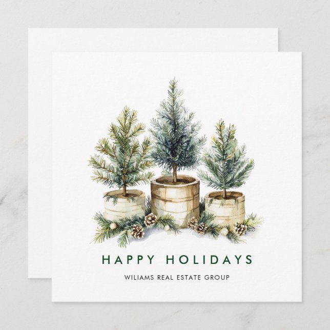 Elegant Pine Tree Christmas Corporate Greeting Holiday Card (Front/Back)