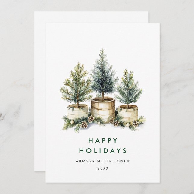 Elegant Pine Tree Christmas Corporate Greeting Holiday Card (Front/Back)