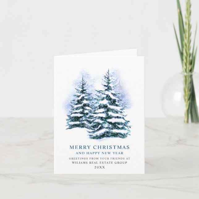 Elegant Pine Tree Christmas Corporate Greeting Holiday Card (Front)