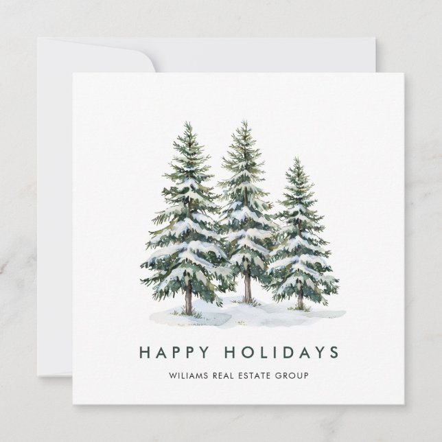 Elegant Pine Tree Christmas Corporate Greeting Holiday Card (Front)