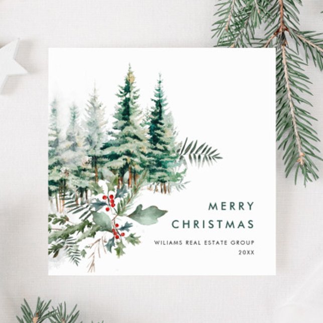 Elegant Pine Tree Christmas Corporate Greeting Holiday Card (Creator Uploaded)