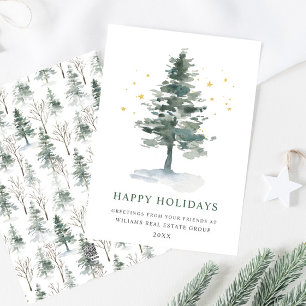 Elegant Pine Tree Christmas Corporate Greeting Holiday Card