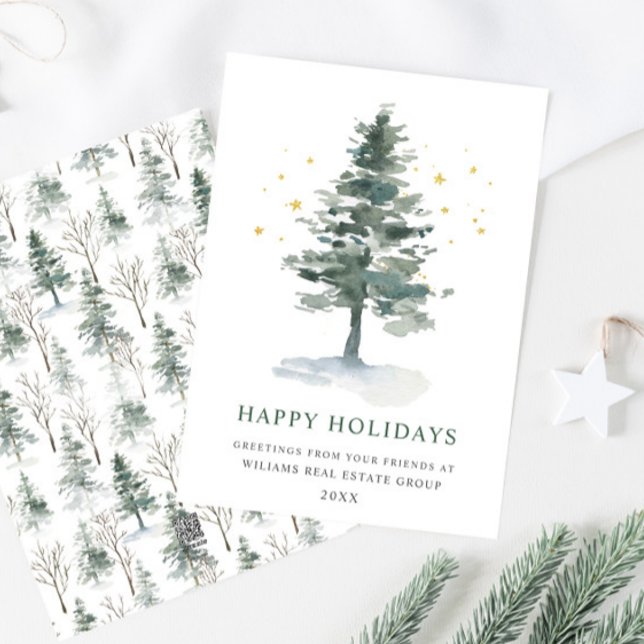 Elegant Pine Tree Christmas Corporate Greeting Holiday Card (Creator Uploaded)