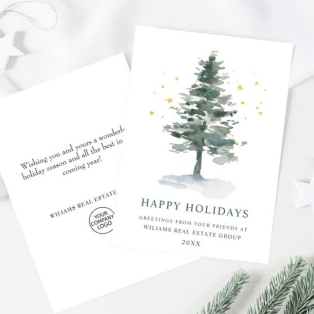 Elegant Pine Tree Christmas Corporate Greeting Holiday Card (Creator Uploaded)