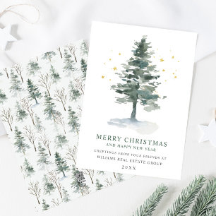 Elegant Pine Tree Christmas Corporate Greeting Holiday Card