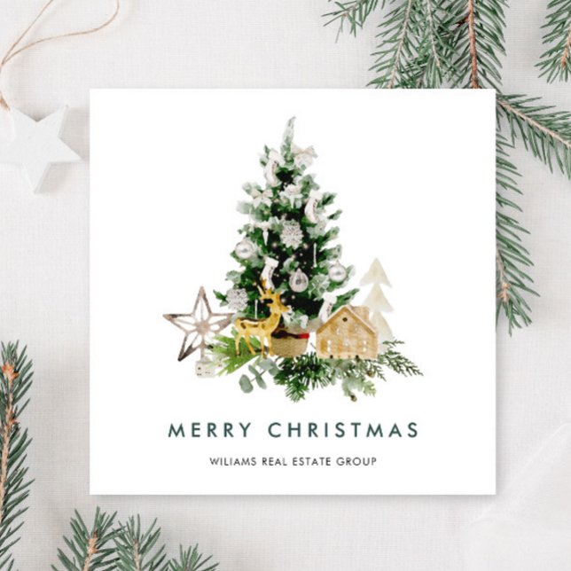 Elegant Pine Tree Christmas Corporate Greeting Holiday Card (Creator Uploaded)