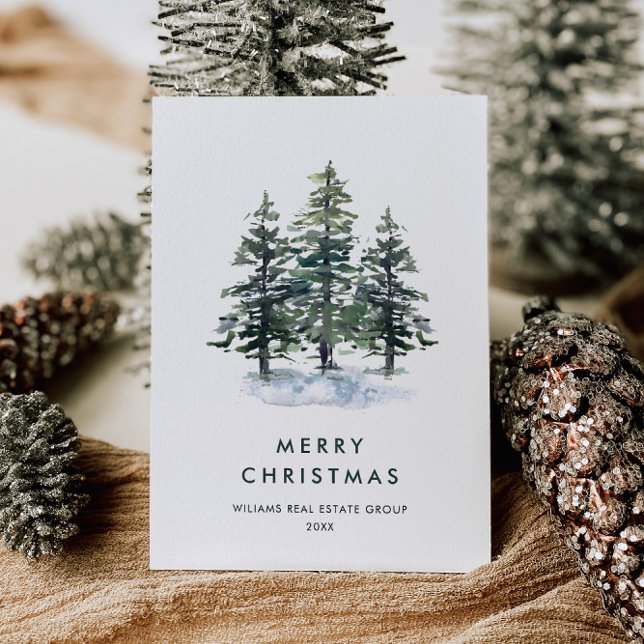 Elegant Pine Tree Christmas Corporate Greeting Holiday Card (Creator Uploaded)