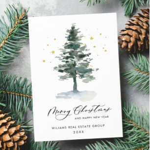 Elegant Pine Tree Christmas Corporate Greeting Holiday Card