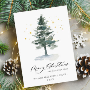 Elegant Pine Tree Christmas Corporate Greeting Holiday Card