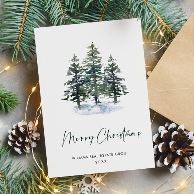 Elegant Pine Tree Christmas Corporate Greeting Holiday Card (Creator Uploaded)