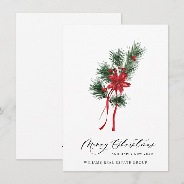 Elegant Pine Tree Christmas Corporate Greeting Holiday Card (Front/Back)