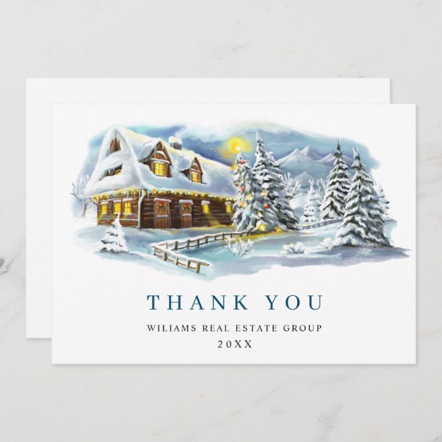 Elegant Pine Tree Christmas Corporate Holiday Thank You Card (Front/Back)