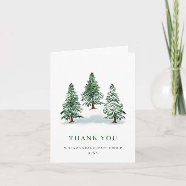Elegant Pine Tree Christmas Corporate Holiday Thank You Card (Front)
