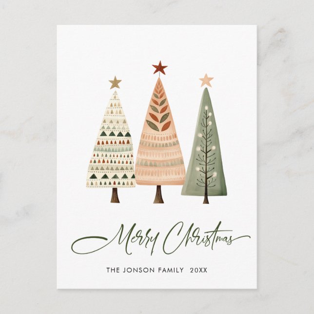 Elegant Pine Tree Christmas Holiday Greeting Postcard (Front)