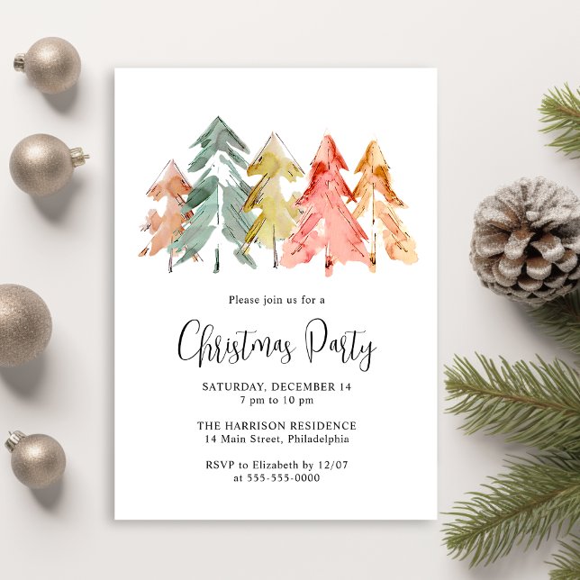 Elegant Pine Tree Christmas Party Invitation (Creator Uploaded)