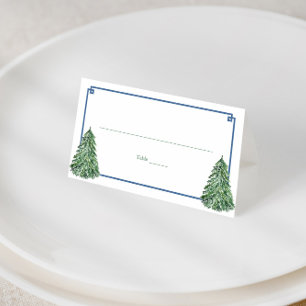 Elegant Pine Tree Greek Key Border Winter Luncheon Place Card