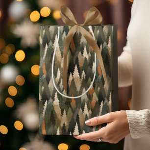 Elegant Pine Tree Pattern Rustic Forest Medium Gift Bag