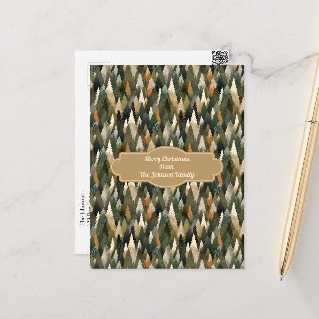 Elegant Pine Tree Pattern | Rustic Forest Postcard (Front/Back In Situ)