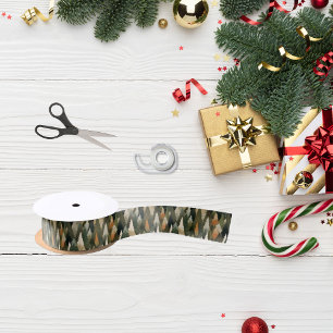 Elegant Pine Tree Pattern   Rustic Forest Satin Ribbon