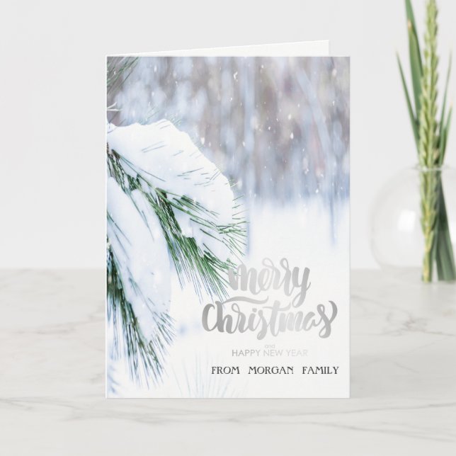 Elegant Pine Tree Snow Holiday Card (Front)