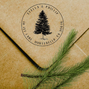 Elegant Pine Tree Vintage Return Address  Rubber Stamp