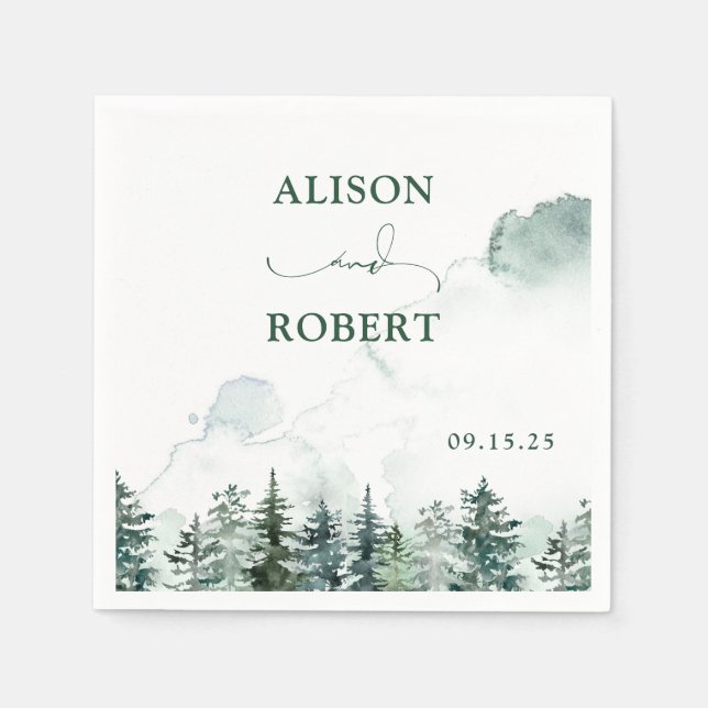 Elegant Pine Trees Forest Calligraphy Wedding  Napkin (Front)