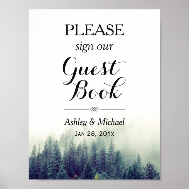 Elegant Pine Trees Forest Wedding Guestbook Sign (Front)