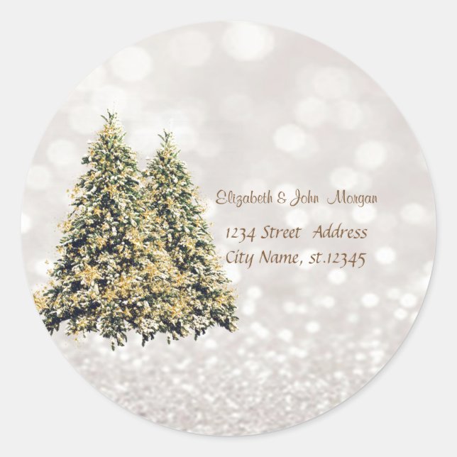 Elegant,Pine Trees ,Glittery Bokeh Classic Round Sticker (Front)