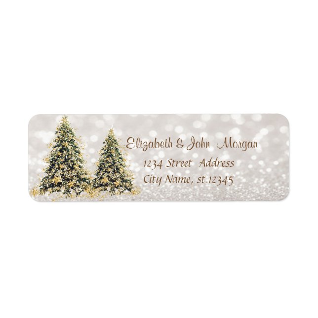 Elegant,Pine Trees ,Glittery Bokeh Return Address Label (Front)