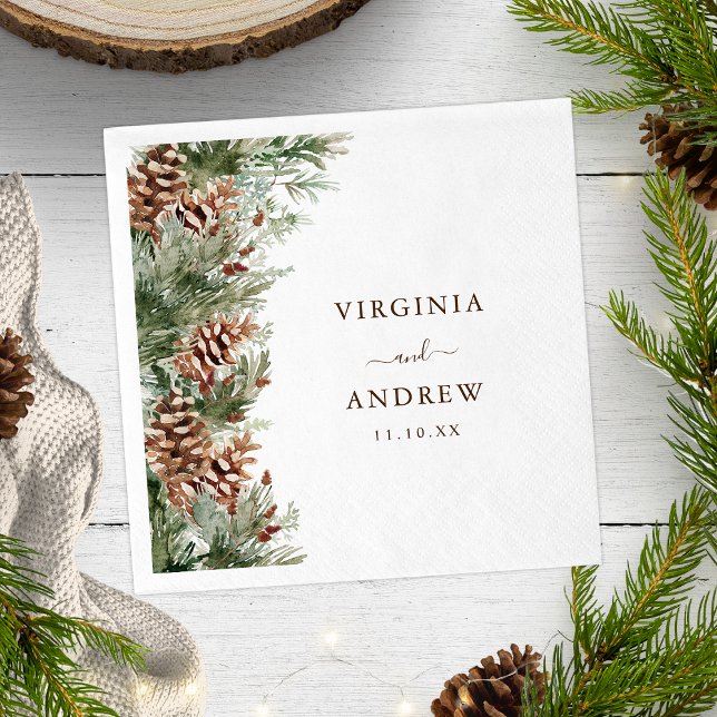 Elegant Pine Wedding Napkin (Elegant White Pinecone Evergreen Wedding Napkins by Painted Paperie
)
