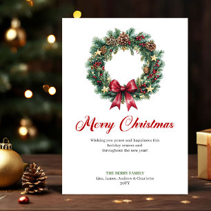 Elegant Pine Wreath Christmas Greeting Holiday  Card