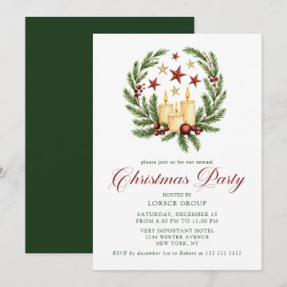 Elegant Pine Wreath Corporate Christmas Party Invitation