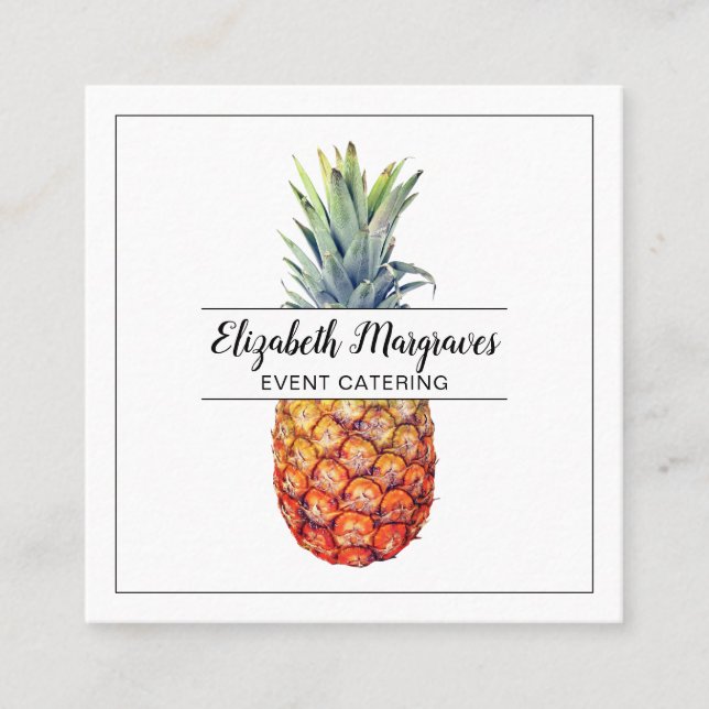 Elegant Pineapple Event Caterer Square Business Card (Front)