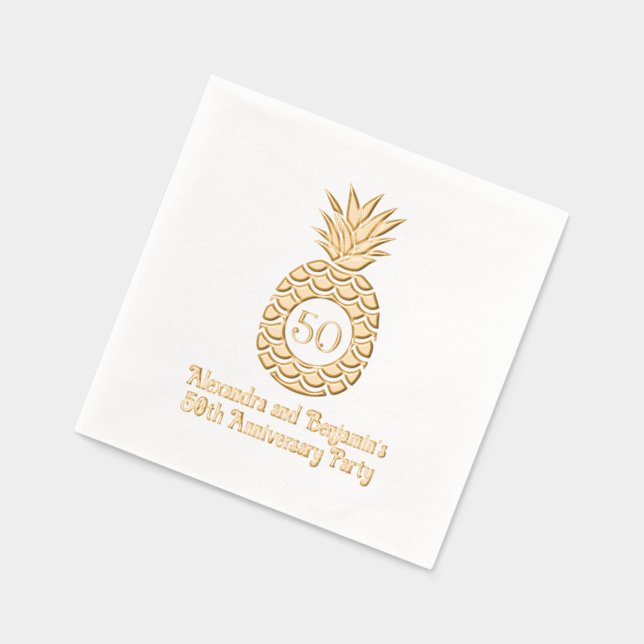 Elegant Pineapple Frame Anniversary Party Foil Napkins (Left)