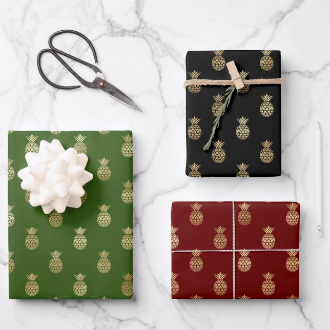 Elegant Pineapple Pattern Assortment Wrapping Paper Sheet (Front)