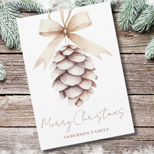 Elegant Pinecone Watercolor Christmas Holiday Card