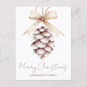 Elegant Pinecone Watercolor Christmas Holiday Postcard