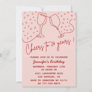 Elegant Pink 24th birthday invitations Cheers 