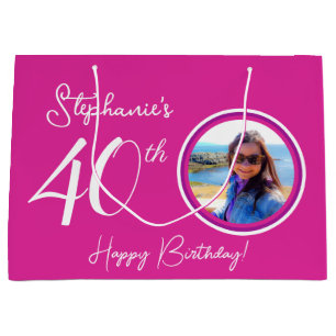 Elegant Pink 40th Birthday Photo Large Gift Bag