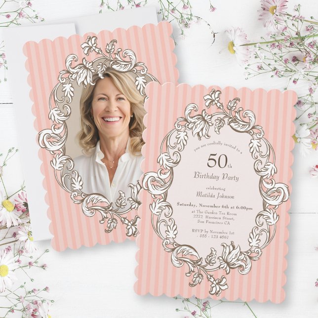 Elegant Pink 50th Birthday Party Invitation (Elegant Pink 50th Birthday Party Invitation)