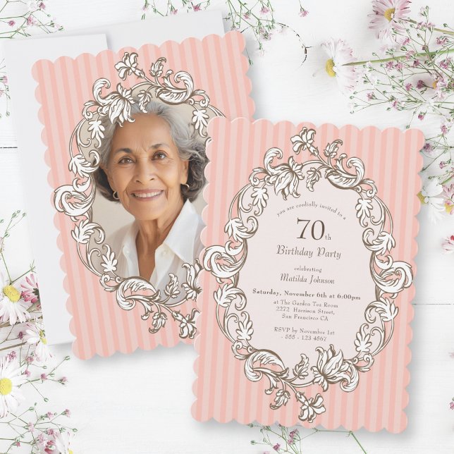 Elegant Pink 70th Birthday Party Invitation (Elegant Pink 70th Birthday Party Invitation)
