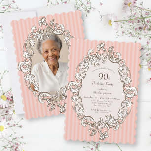 Elegant Pink 90th Birthday Party Invitation
