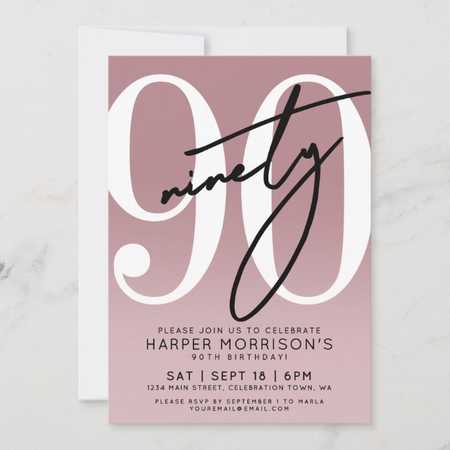 Elegant Pink 90th Birthday Party Invitation (Front)