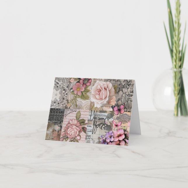 Elegant Pink Abstract Art Collage Blank Note Card (Front)